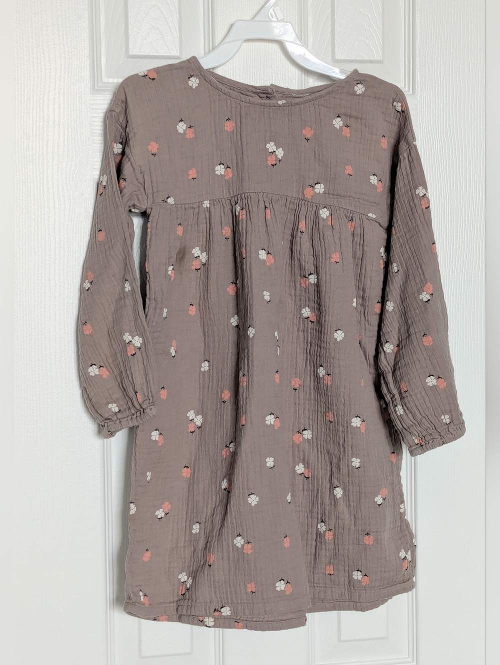 H&M Girls' Tan Floral Long-Sleeve Dress